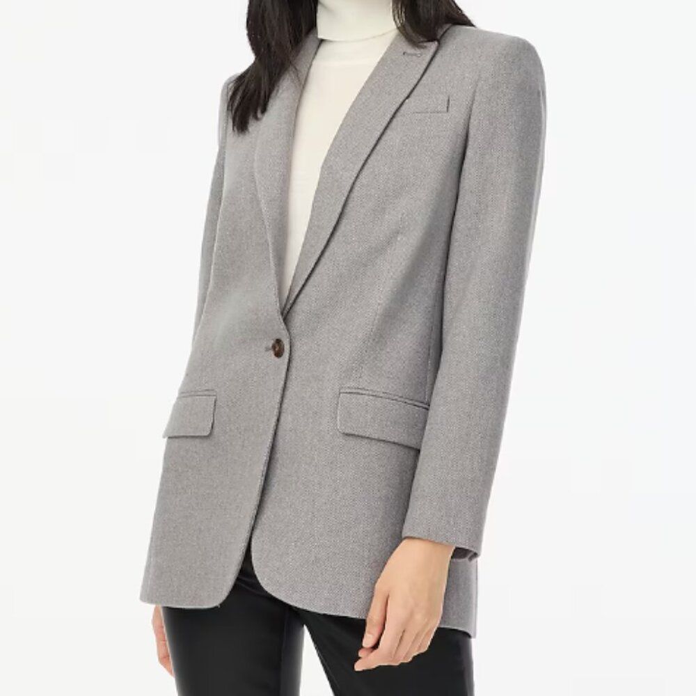 J Crew One Button Blazer Elegant Wool Blend Relaxed Gray Coat Jacket Size 24